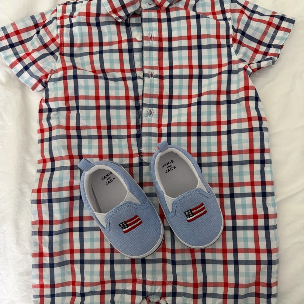 Janie and Jack Red and Blue Plaid Romper